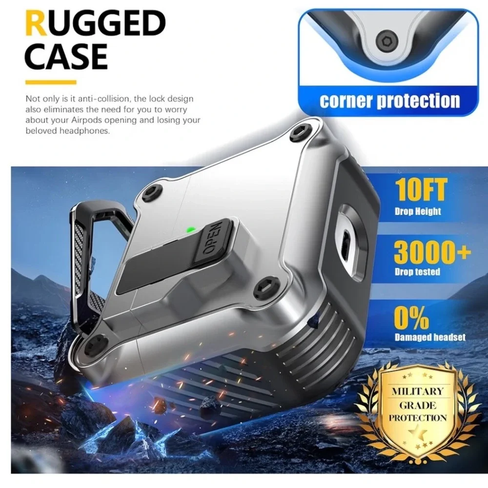 RFUNGUANGO Green Camo Rugged Case for AirPods 2nd 3rd Gen with Lock Cleaning Pen